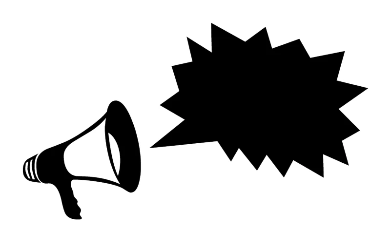 a black and white image of a megaphone, a cartoon, trending on pixabay, conceptual art, advert logo, long open black mouth, 1 0 0 0 mm, no text!