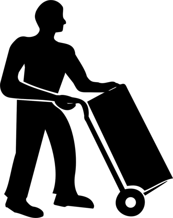 a silhouette of a man pushing a cart, lineart, by Odhise Paskali, figuration libre, black backround. inkscape, cleaning future, entirely black full page black, black floor