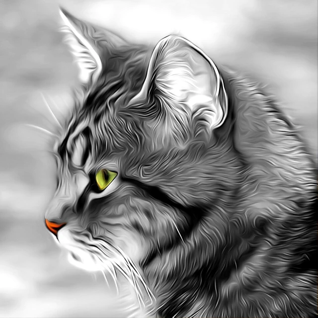 a close up of a cat with green eyes, digital art, right side profile, air brush illustration, a beautiful artwork illustration, !!! very coherent!!! vector art