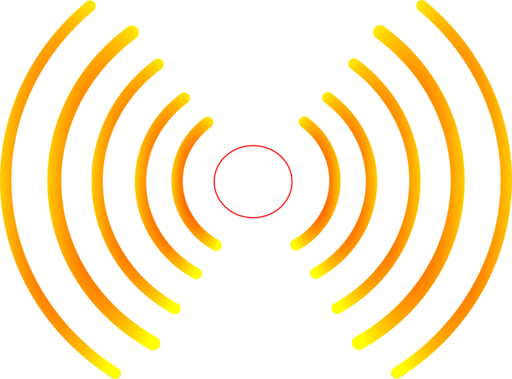 a close up of a red circle on a black background, an illustration of, radio signals, yellow, glowwave, scene!!