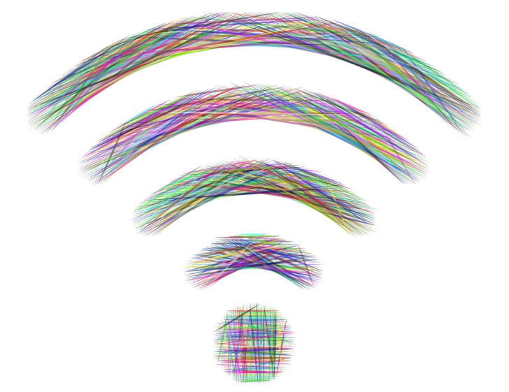 a wifi icon on a black background, a digital rendering, net art, rainbow line - art, messy lines, ( ( dithered ) ), actual photo