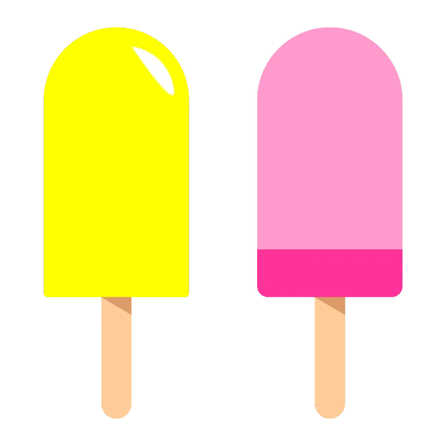 a couple of pops sitting on top of each other, on a flat color black background, ice cream, pink and yellow, vectorized