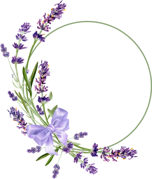 a wreath of lavender flowers with a bow, a digital rendering, inspired by McKendree Long, ¯_(ツ)_/¯, f11, flower frame, circle