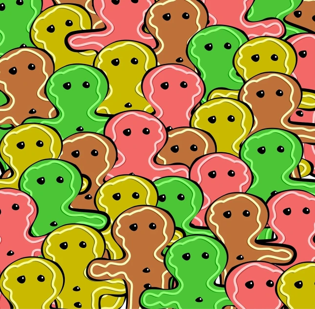 a bunch of cookies sitting on top of each other, inspired by Yanagawa Nobusada, tumblr, toyism, zoidberg, seamless pattern, below is the crowd, camouflage