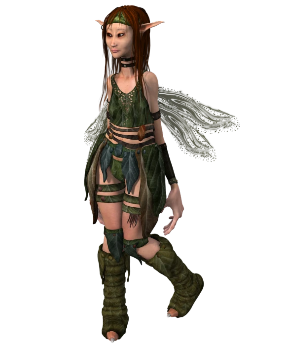 a close up of a person wearing a costume, a raytraced image, inspired by Tyler Edlin, fantasy art, little elf girl, full body picture, fairies, a character based on a haggis