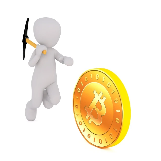 a person holding a hammer next to a golden coin, a digital rendering, stick figure, bitcoin, product introduction photo, no gradients