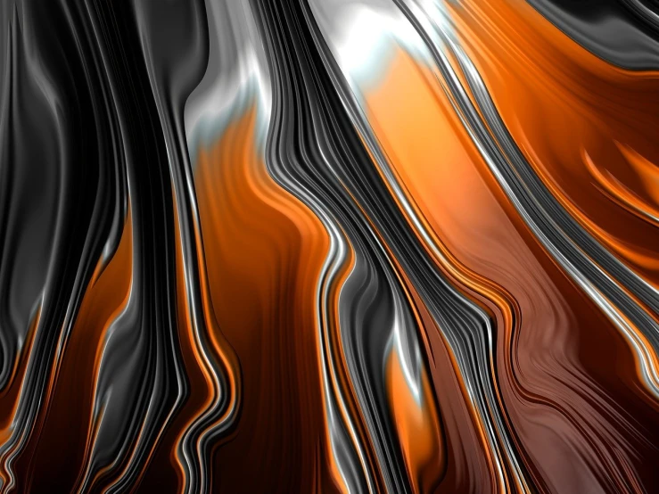 a close up of a black and orange background, digital art, inspired by Morris Louis Bernstein, abstract illusionism, made of liquid metal and marble, shiny silver, rendered illustration, an illustration