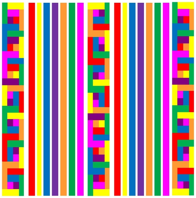 a multicolored striped pattern on a white background, pixel art, inspired by Yaacov Agam, trending on flickr, ribbons, versace pattern, fractal!!!!!!!, patchwork-streak style