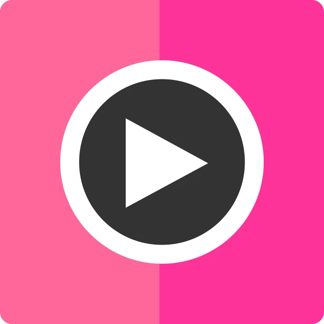 a pink square with a play button on it, a picture, flickr, vector icon, !female, nicovideo, live broadcast