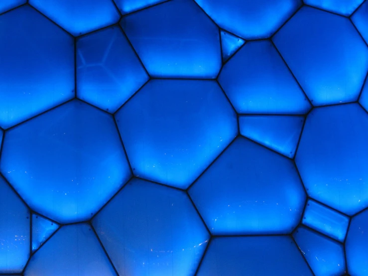 a close up of a blue wall with hexagons, a microscopic photo, flickr, generative art, translucent eggs, hou china, dragon skin, backlit stained glass