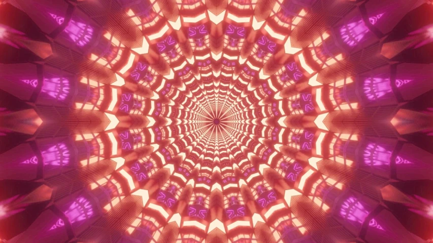 an image of the inside of a flower, digital art, inspired by Alex Grey, flickr, abstract illusionism, pink and red colors, 3/4 view from below, repeating, sacral chakra