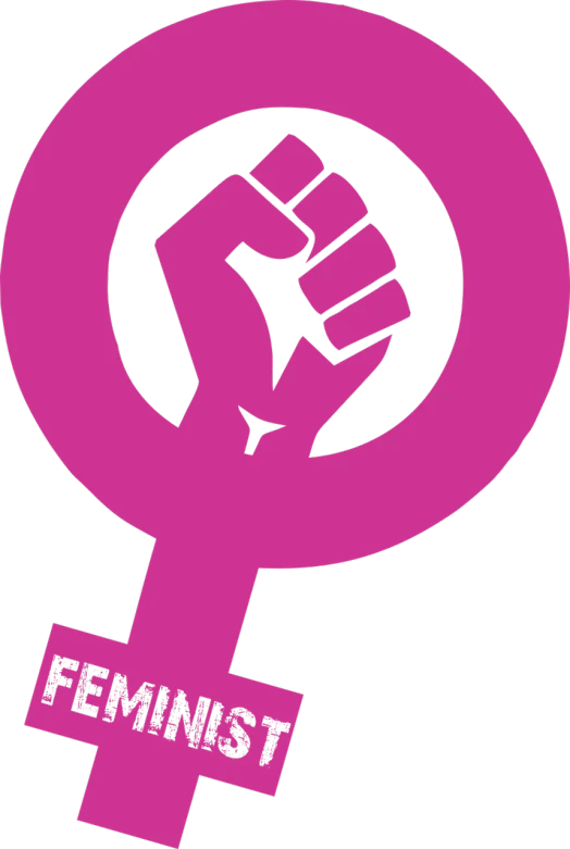 a pink feminist symbol on a black background, raising an arm, trending on deviantarthq”, avatar image, q