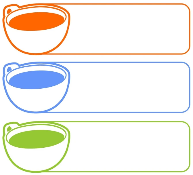a couple of bowls sitting on top of each other, a digital rendering, sticker design vector, tea cup, banner, chartreuse and orange and cyan