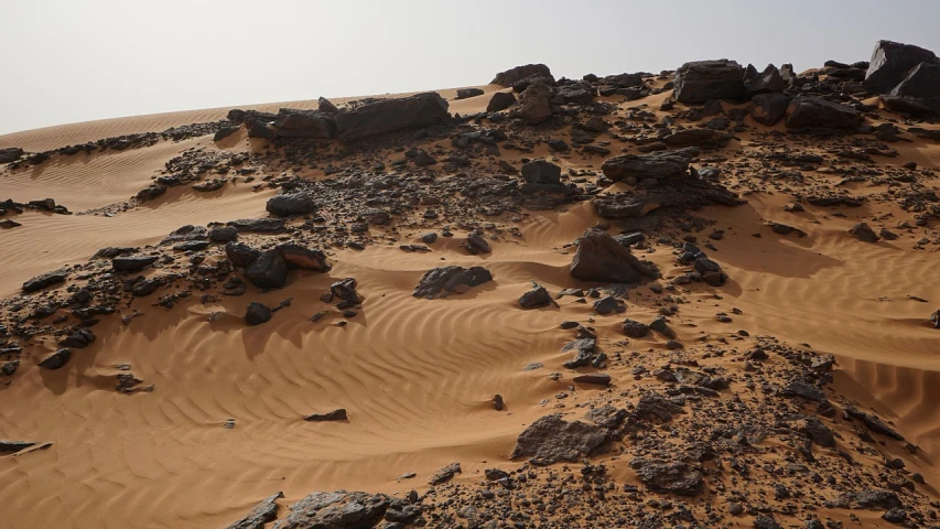 a group of rocks sitting on top of a sandy hill, les nabis, intricate and complex, area 3, dune (2021), rock arcs