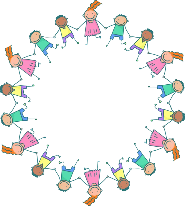 a group of children holding hands in a circle, a digital rendering, by Robert Childress, pixabay, black!!!!! background, kaleidoscope, 2 0 5 6 x 2 0 5 6, cartoon image