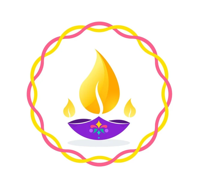 a purple bowl with a lit candle inside of it, an illustration of, hinduism, abstract logo, a beautiful artwork illustration, colorful fire