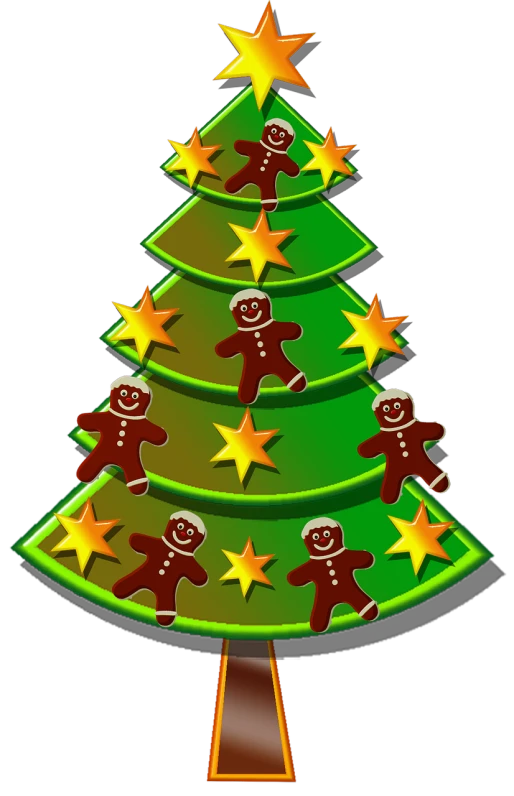 a christmas tree decorated with gingerbreads and stars, a digital rendering, naive art, phone photo, wikimedia, avatar image, seven stars in right hand