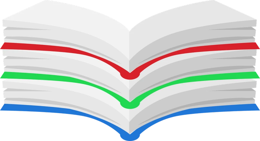 a stack of books sitting on top of each other, a digital rendering, pixabay, sōsaku hanga, green blue red colors, big opened book, icon, logo without text