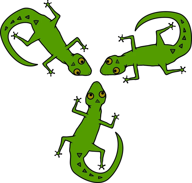 a couple of lizards sitting on top of each other, an illustration of, conceptual art, three eyed, on a flat color black background, 3 are spring, exciting illustration