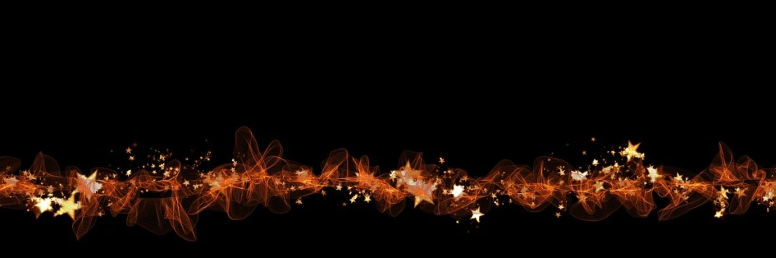 a very long line of lights on a black background, digital art, collapsing stars, orange ribbons, mid shot photo