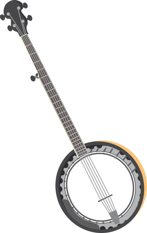 a banjo is shown on a black background, a digital rendering, by Ben Zoeller, pixabay, hurufiyya, made in adobe illustrator, octane fender, 3 / 4 view, straw