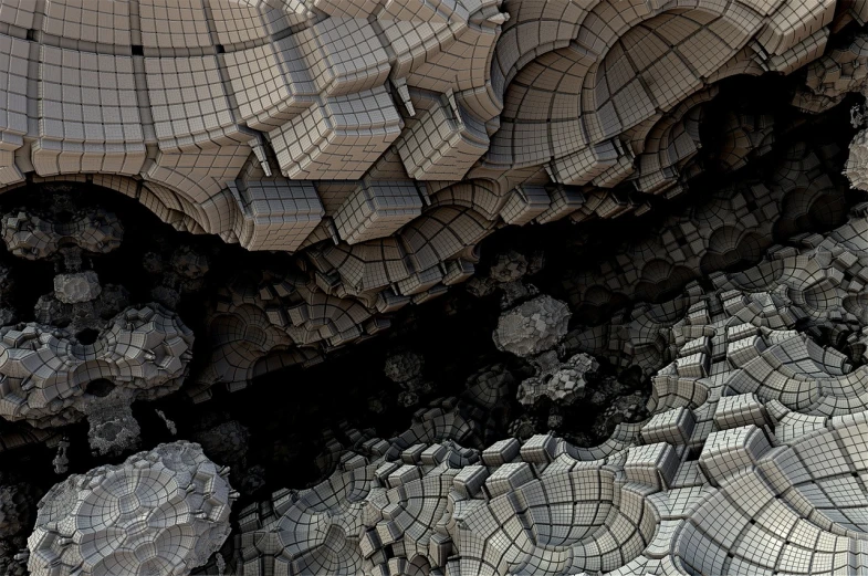 a bunch of umbrellas sitting on top of a pile of rocks, inspired by János Nagy Balogh, polycount contest winner, digital art, tends to have fractal structure, detailed innards, intricate macro closeup, tectonic cityscape