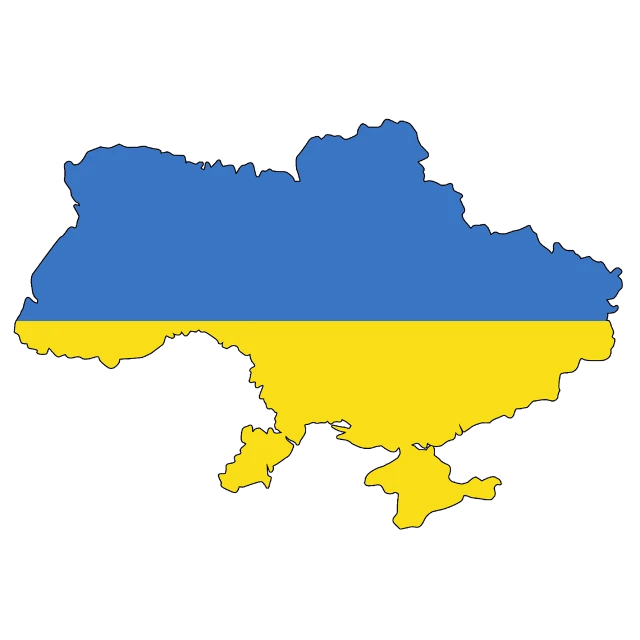 a map of ukraine with the colors of the flag, on a flat color black background, from the duchy of lituania, asymmetrical, tx