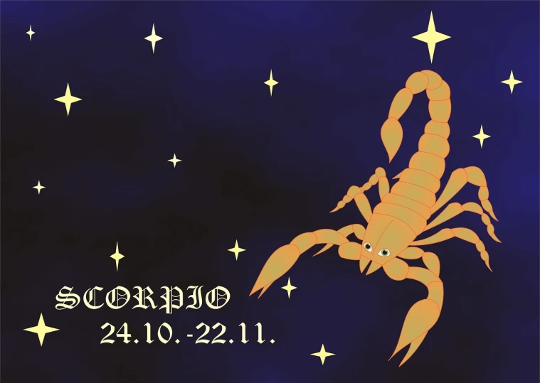 a scorpion on a blue background with stars, a screenshot, by Zofia Stryjenska, art deco, digital banner, autumn night, cartoon, event