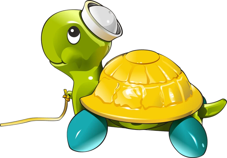 a cartoon turtle with a hat on its head, a raytraced image, by Tom Carapic, pixabay, cobra, lamp ( ( ( fish tank ) ) ) ), cute future vehicles, gold, phone photo