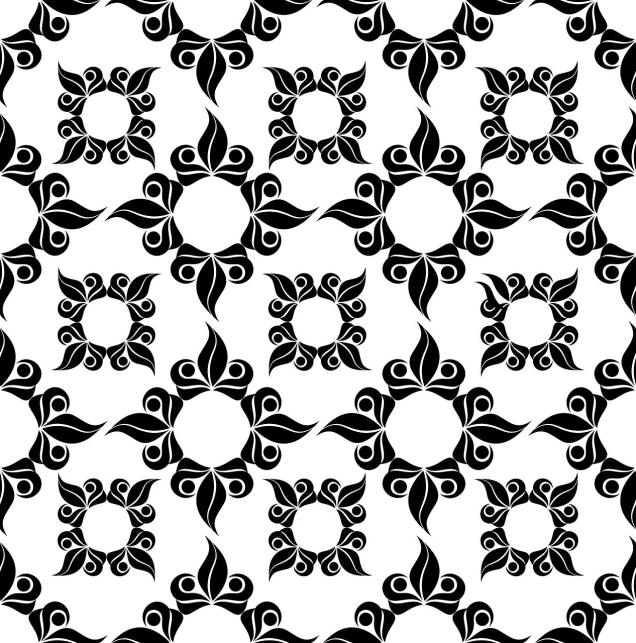 a black and white pattern on a white background, inspired by Josef Navrátil, trending on pixabay, art nouveau, tileable texture, ornamental aesthetics, thailand, pose 1 of 1 6