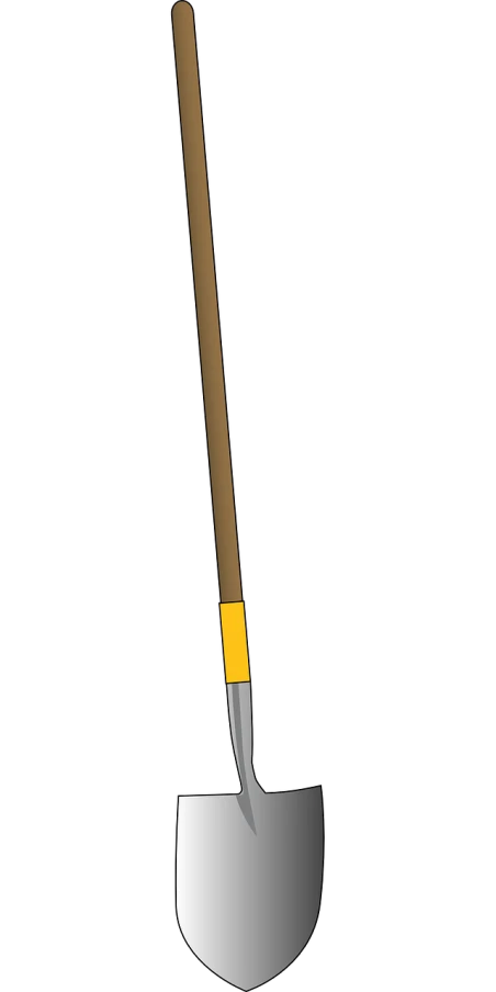 a shovel with a wooden handle on a black background, inspired by Inshō Dōmoto, deviantart, conceptual art, colored accurately, holding a gold! cane!, long nose, [ digital art ]!!