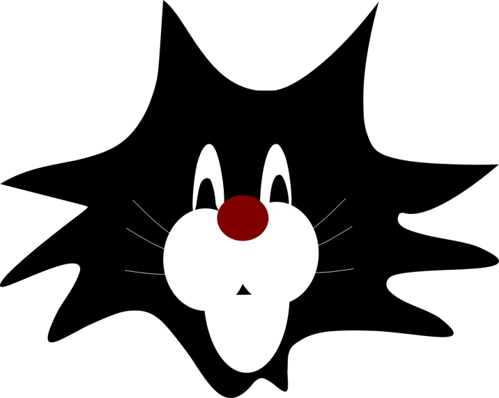 a white rabbit with a red nose on a black background, a cartoon, by Kagaku Murakami, conceptual art, garfield cat face, 4 k hd fur face!!!, in the shape of a rat, minimalist vector art