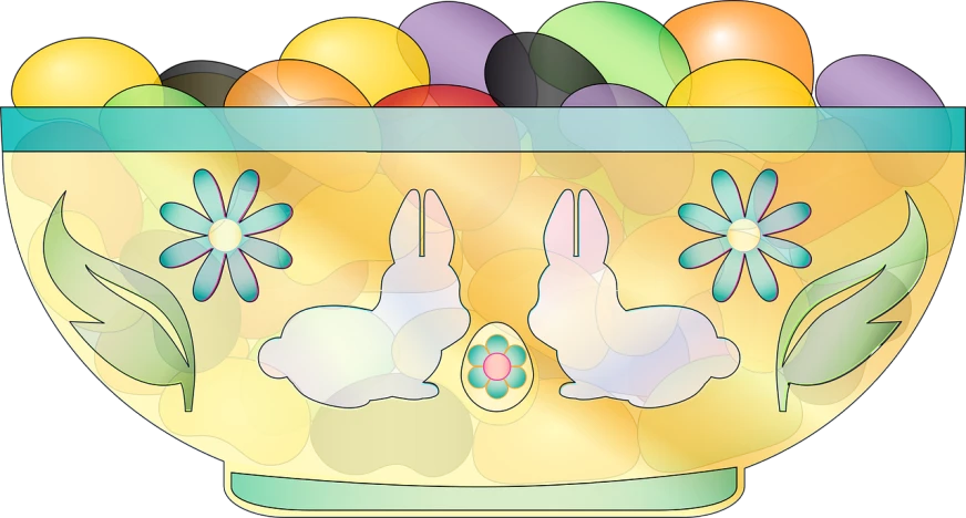 a bowl filled with lots of colorful easter eggs, a digital rendering, by Melissa A. Benson, pop art, rabbits, .eps, 2 0 0 0's photo, jars