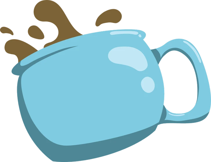 a cup of coffee with a splash of liquid coming out of it, inspired by Masamitsu Ōta, pixabay, brown and cyan blue color scheme, no gradients, mug shot, blue