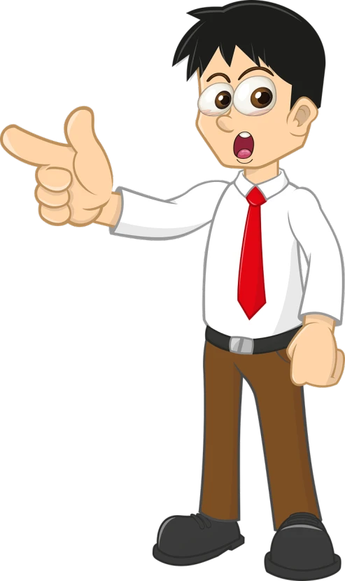 a man in a tie pointing at something, a cartoon, by Harry Beckhoff, pixabay, dwayne johnson in family guy, thumb up, young adult male, shouting