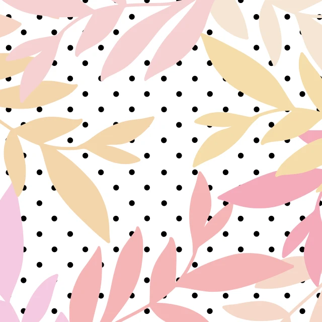 a pattern of leaves and dots on a white background, vector art, black white pastel pink, colorful palette illustration, straight camera view, seams