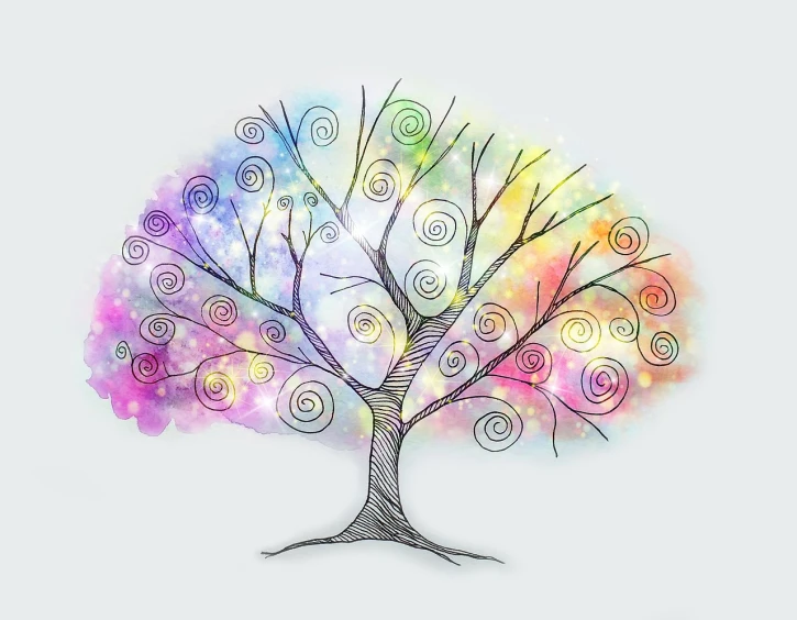 a drawing of a tree with swirly branches, a color pencil sketch, inspired by Sarah Gough Adamson, trending on pixabay, soft rainbow, beautiful art uhd 4 k, cotton candy trees, profile picture