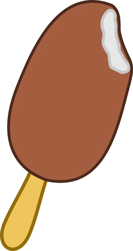 a piece of ice cream on a stick, a cartoon, inspired by Nyuju Stumpy Brown, without text, ( brown skin ), smooth oval head, [ [ soft ] ]