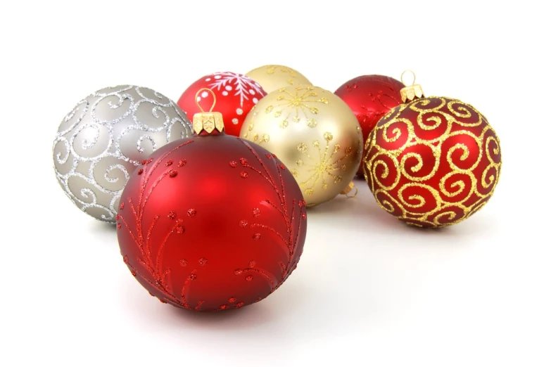 a group of christmas ornaments on a white surface, baroque, protons, istockphoto, discovered photo, - h 1 0 2 4