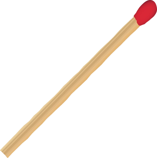 a matchstick with a red top on a black background, a digital rendering, inspired by Masamitsu Ōta, pixabay, simple primitive tube shape, giant wooden club, set against a white background, firenado