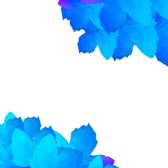 a bunch of blue leaves on a white background, a low poly render, generative art, abstract neon shapes, without text, hydrangea, view from bottom to top