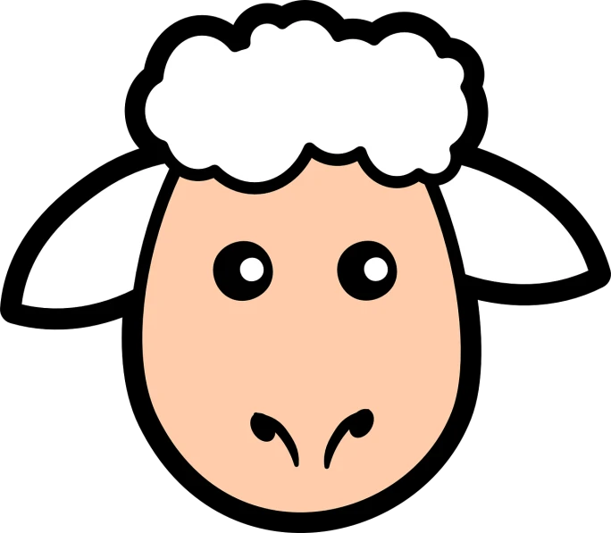 a close up of a sheep's face on a black background, vector art, by Vladimír Vašíček, pixabay, primitivism, simple cartoon style, close-up of face, isolated on white background, the face of god