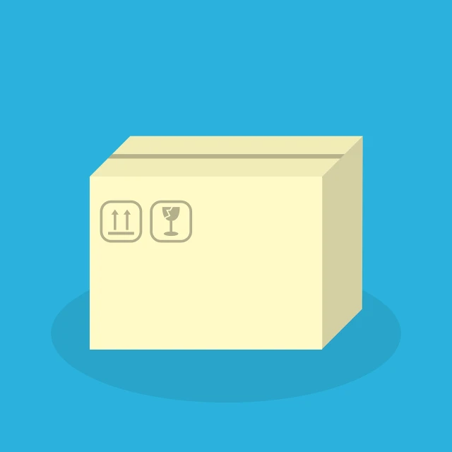 a white box sitting on top of a blue surface, an illustration of, shutterstock, flat vector, delivering parsel box, on simple background, cream