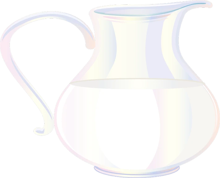 a pitcher of milk on a black background, a raytraced image, inspired by Shūbun Tenshō, pixabay, mother of pearl iridescent, silver，ivory, set against a white background, full color illustration