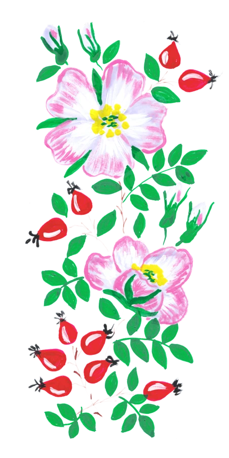 a painting of flowers on a black background, a gouache, inspired by Maksimilijan Vanka, rose-brambles, full device, shaded, without text