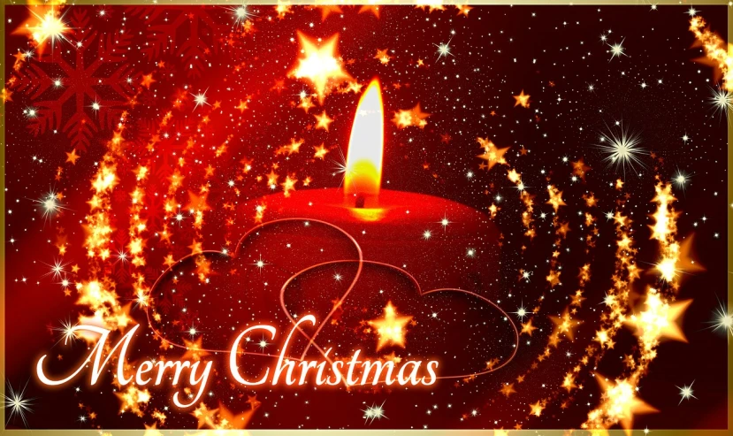 a christmas card with a lit candle surrounded by stars, a digital rendering, tumblr, widescreen shot, digital art - w 640, very beautiful and elegant, group photo