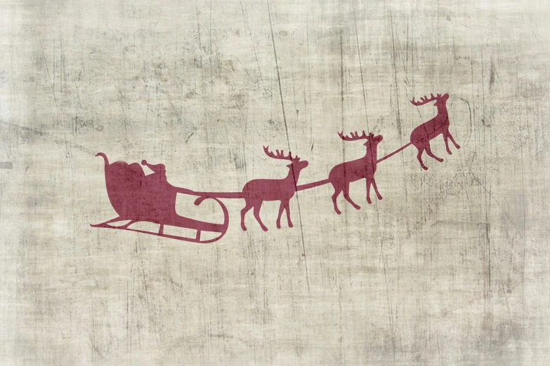 a person riding in a sleigh pulled by reindeers, pixabay, folk art, stencil art, well worn, on wood, detail