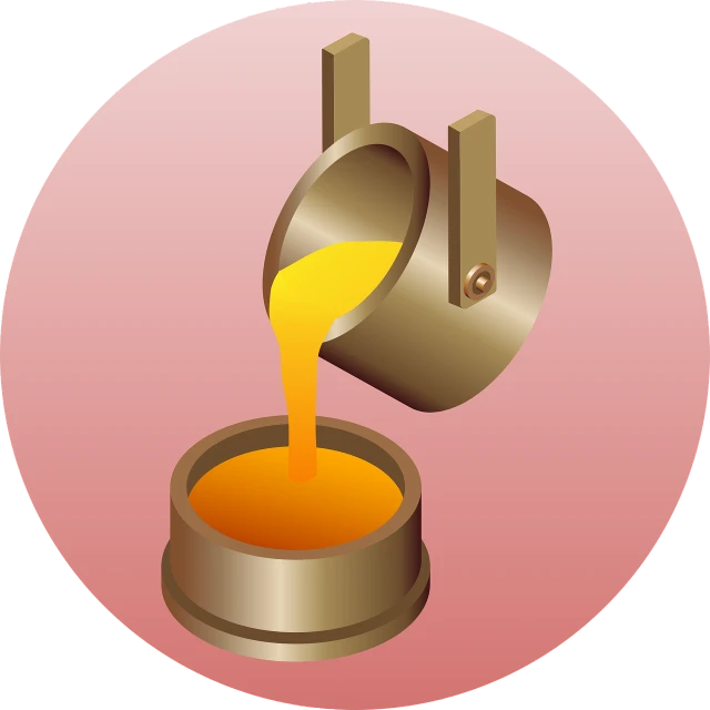 a yellow liquid pouring out of a metal container, a digital rendering, vector graphics icon, blacksmith product design, pink, orange metal ears