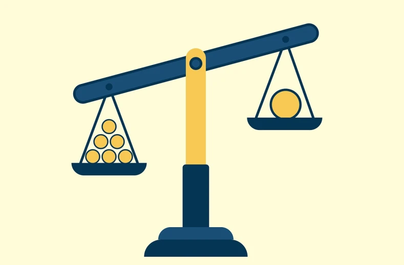 an image of a balance scale with eggs on it, an illustration of, figuration libre, shaded flat illustration, blue and gold color scheme, illustration, a short and average built