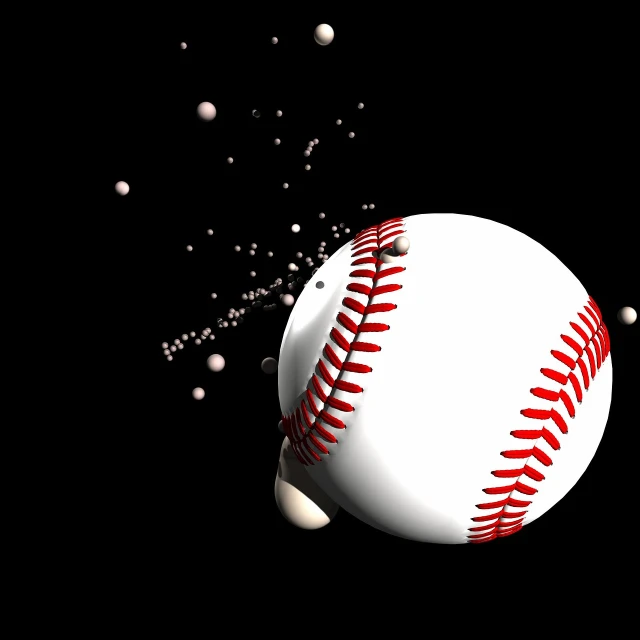 a close up of a baseball flying through the air, shutterstock, digital art, on black background, bubbles ”, 2 0 1 0 photo, 2 d render